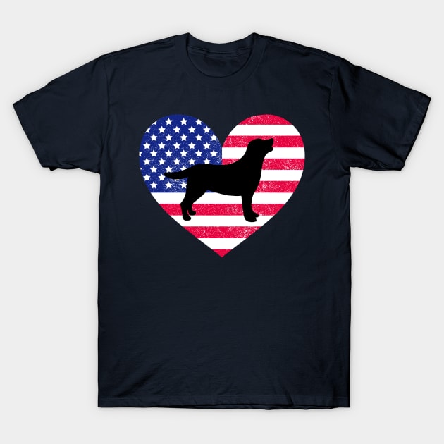 Black Labrador Retriever and Stars and Stripes T-Shirt by HappyLabradors